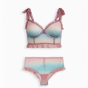 Torrid Pink Rainbow Ombré Mesh Bralette & Panties Set NWT Size 3